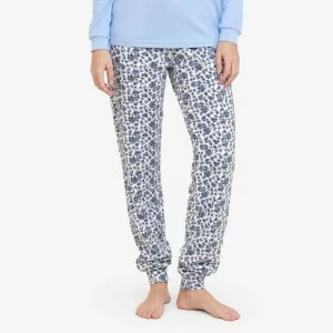 Pijama largo mujer punto interlock azul