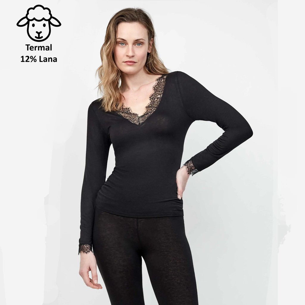 Camiseta mujer termal lana-viscosa manga larga 