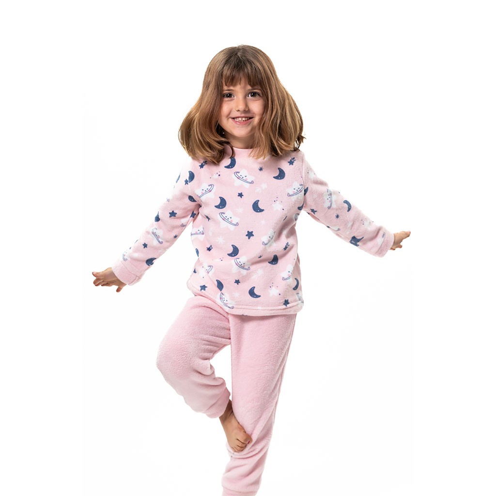 Pijama niña manga larga coralina rosa