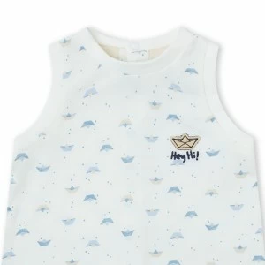 Pelele beb&eacute; tirantes algod&oacute;n estampado