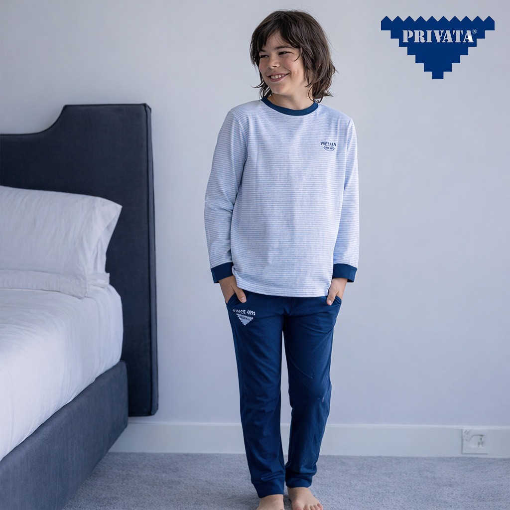 Pijama largo ni&ntilde;o algod&oacute;n rayas