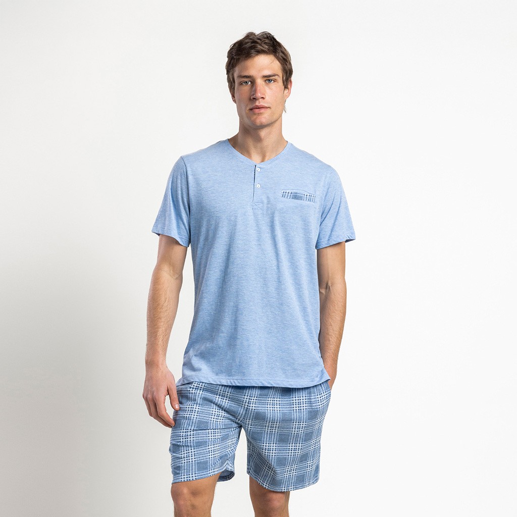 Pijama corto hombre viscosa cuello botones