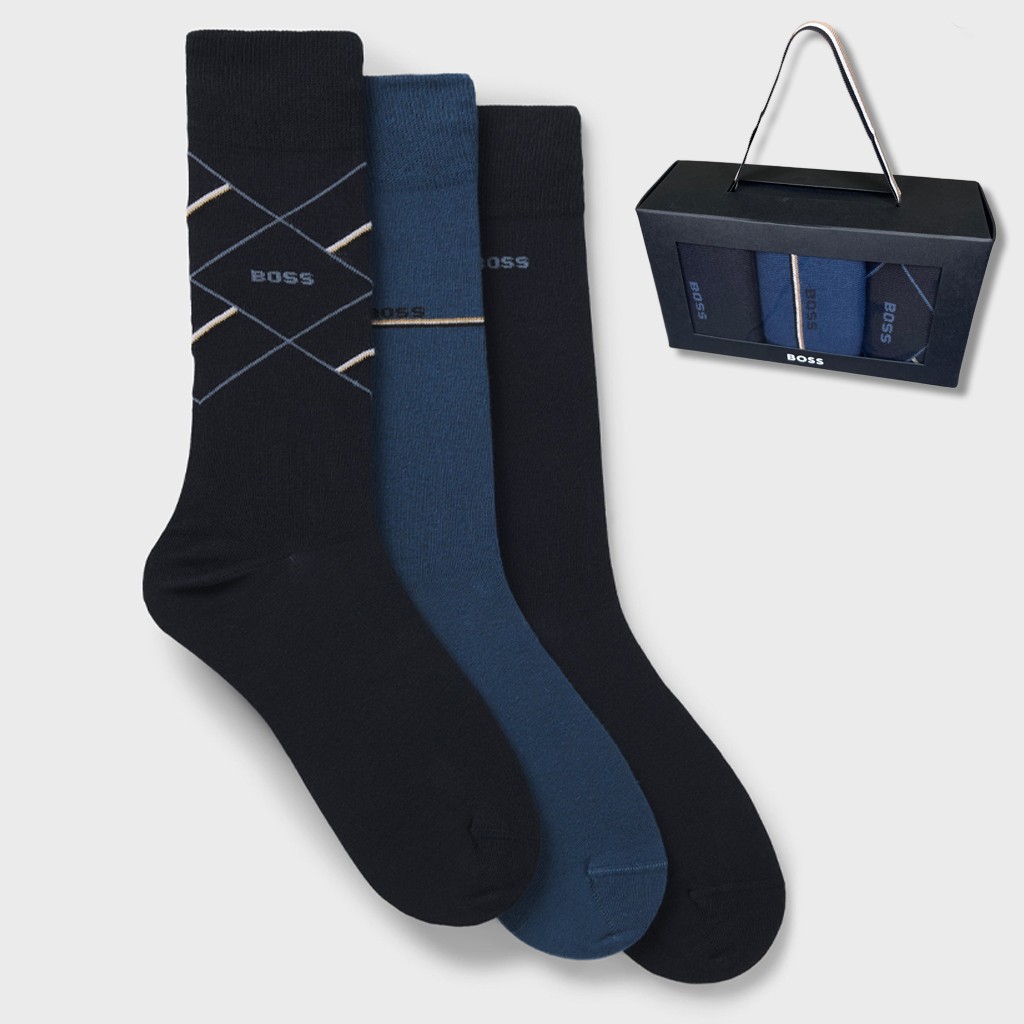Calcetín fantasía en caja de 3 pares surtido azul
