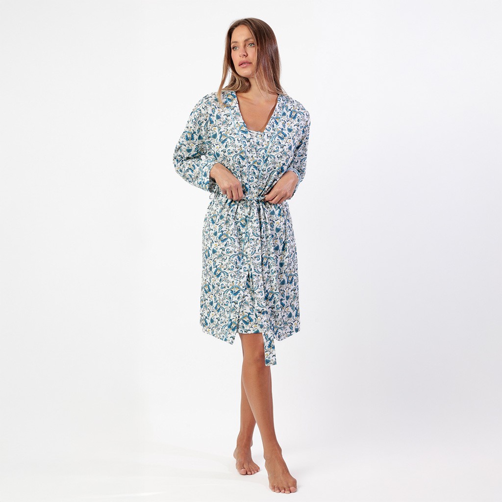 Bata cruzada mujer tejido estampado 