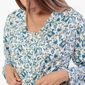Bata cruzada mujer tejido estampado 
