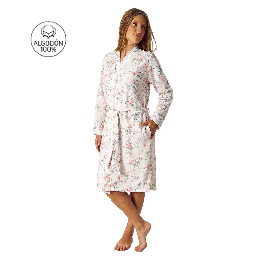 Bata mujer abierta manga larga estampada