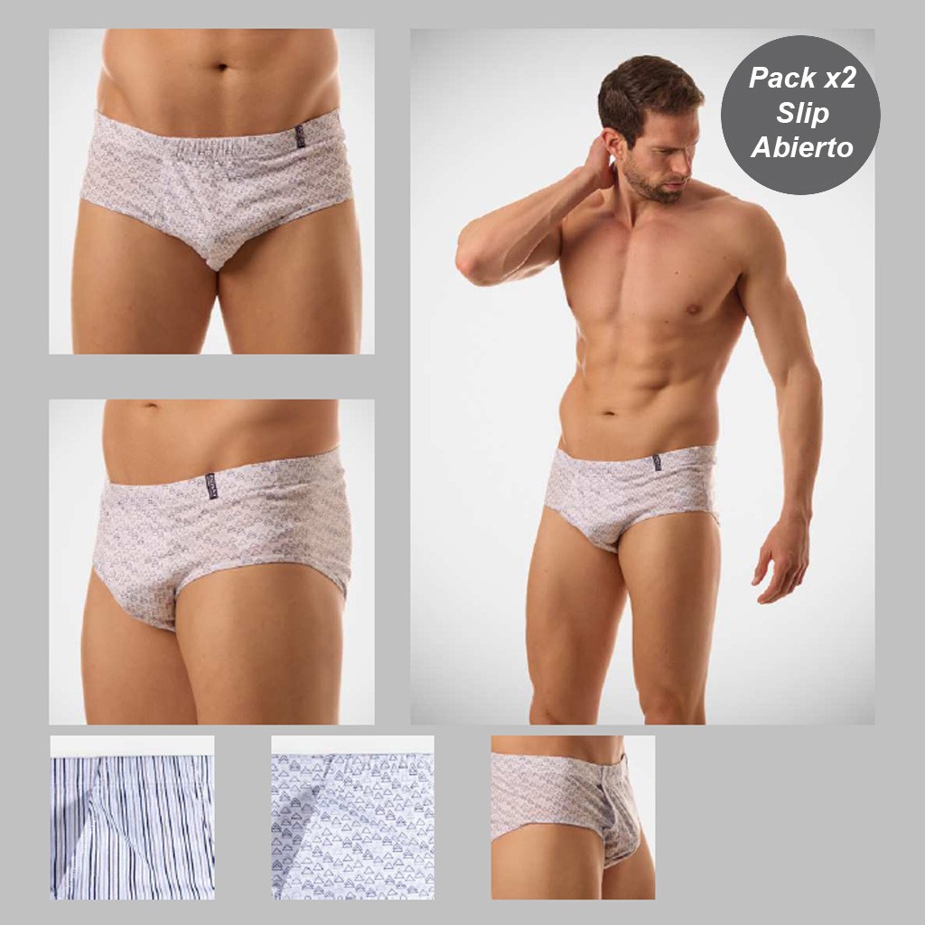 Slip hombre abierto algodón pack 2 estampado