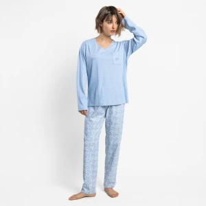 Pijama manga larga mujer cuello pico