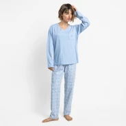 Pijama manga larga mujer cuello pico