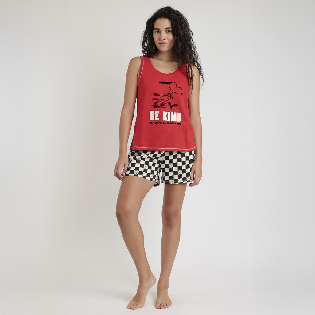 Pijama mujer tirante sport y short de cuadros