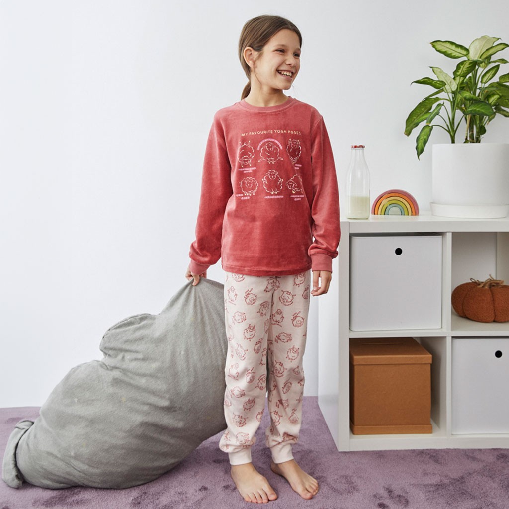Pijama niña juvenil largo ovejita tundosado