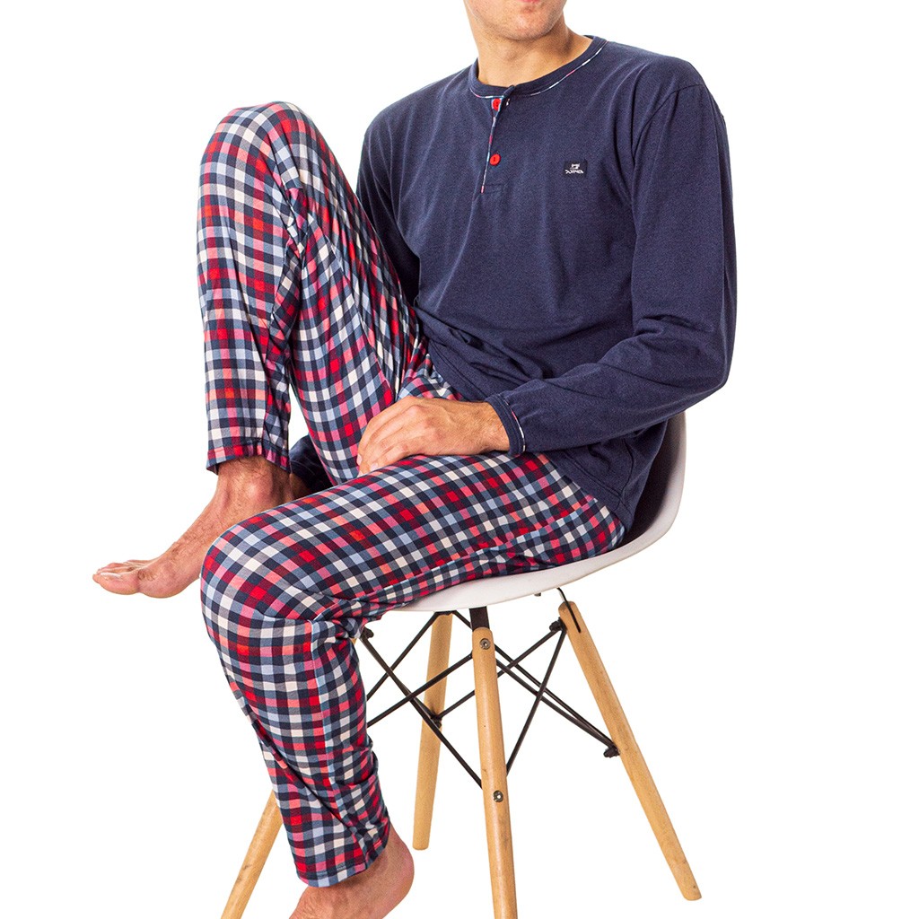 Pijama hombre algodón manga larga