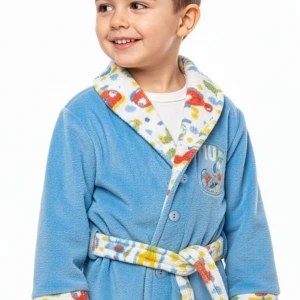 Bata ni&ntilde;o azul detalles estampados