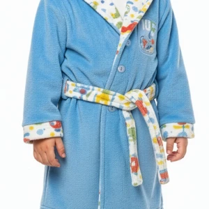 Bata ni&ntilde;o azul detalles estampados