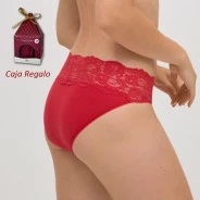 Braga midi mujer de algod&oacute;n y encaje rojo cajita 