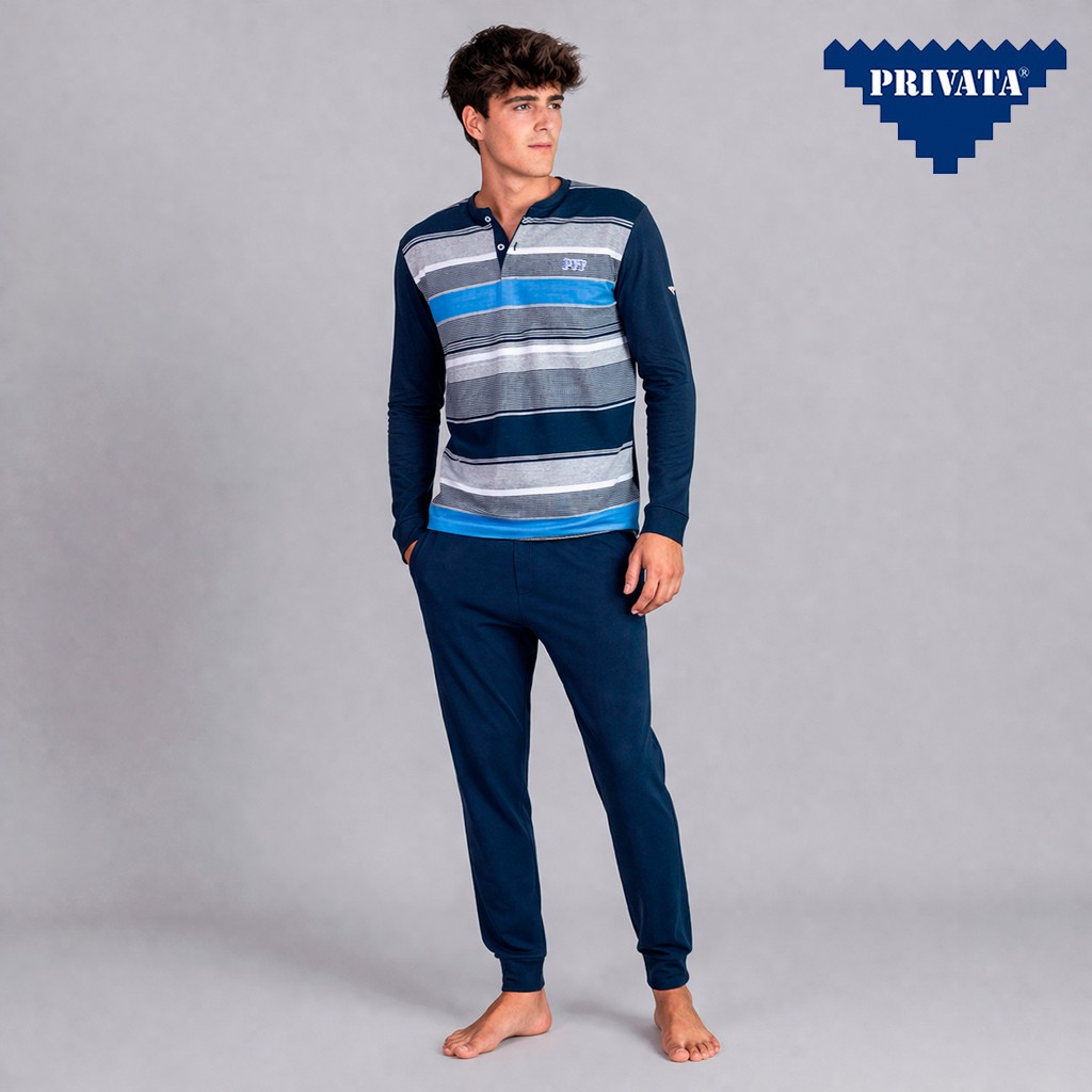 Pijama largo hombre cuello botones