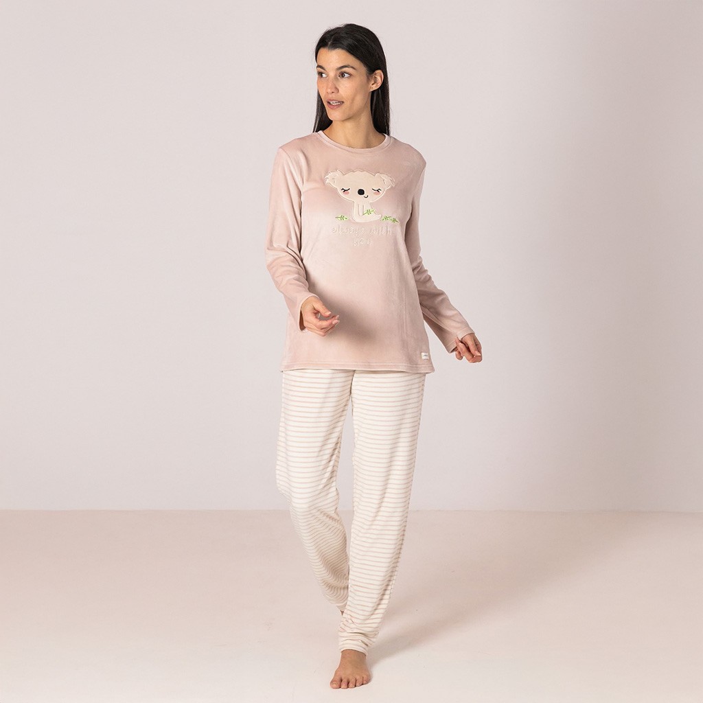 Pijama largo mujer manga larga koala