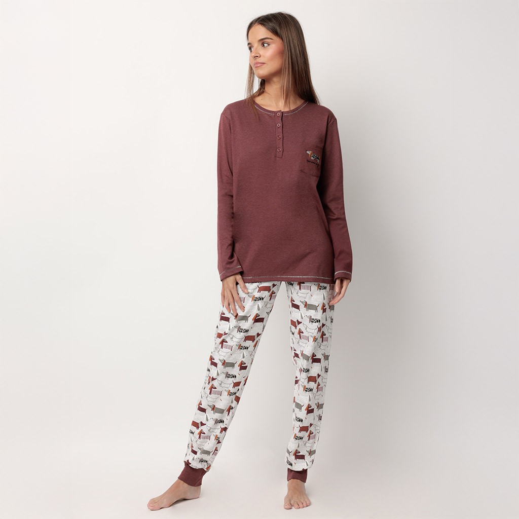 Pijama largo mujer cuello botones