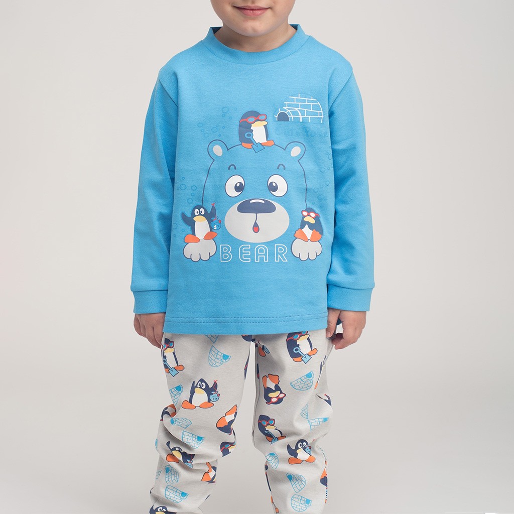 Pijama niño algodón manga larga pingüinos
