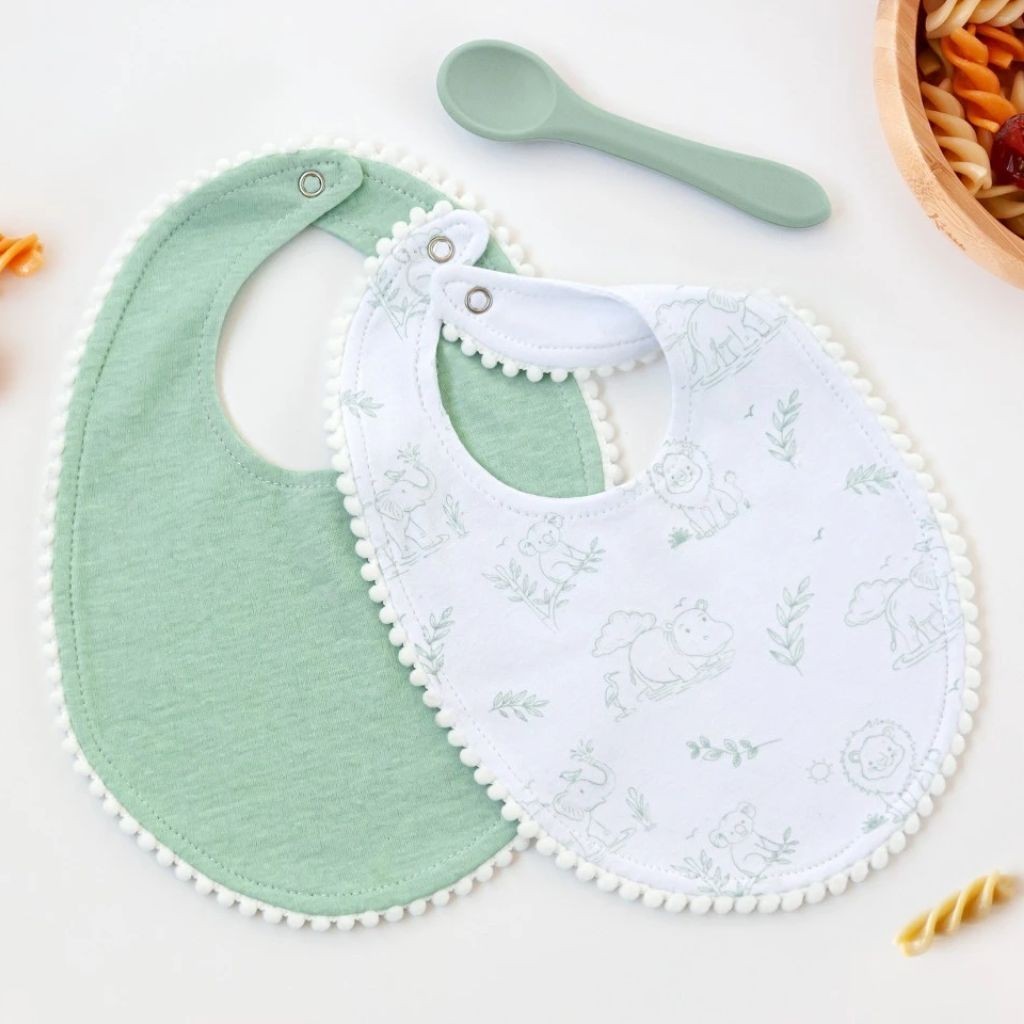 Babero bebe pack 2 unidades rosa con cucharita