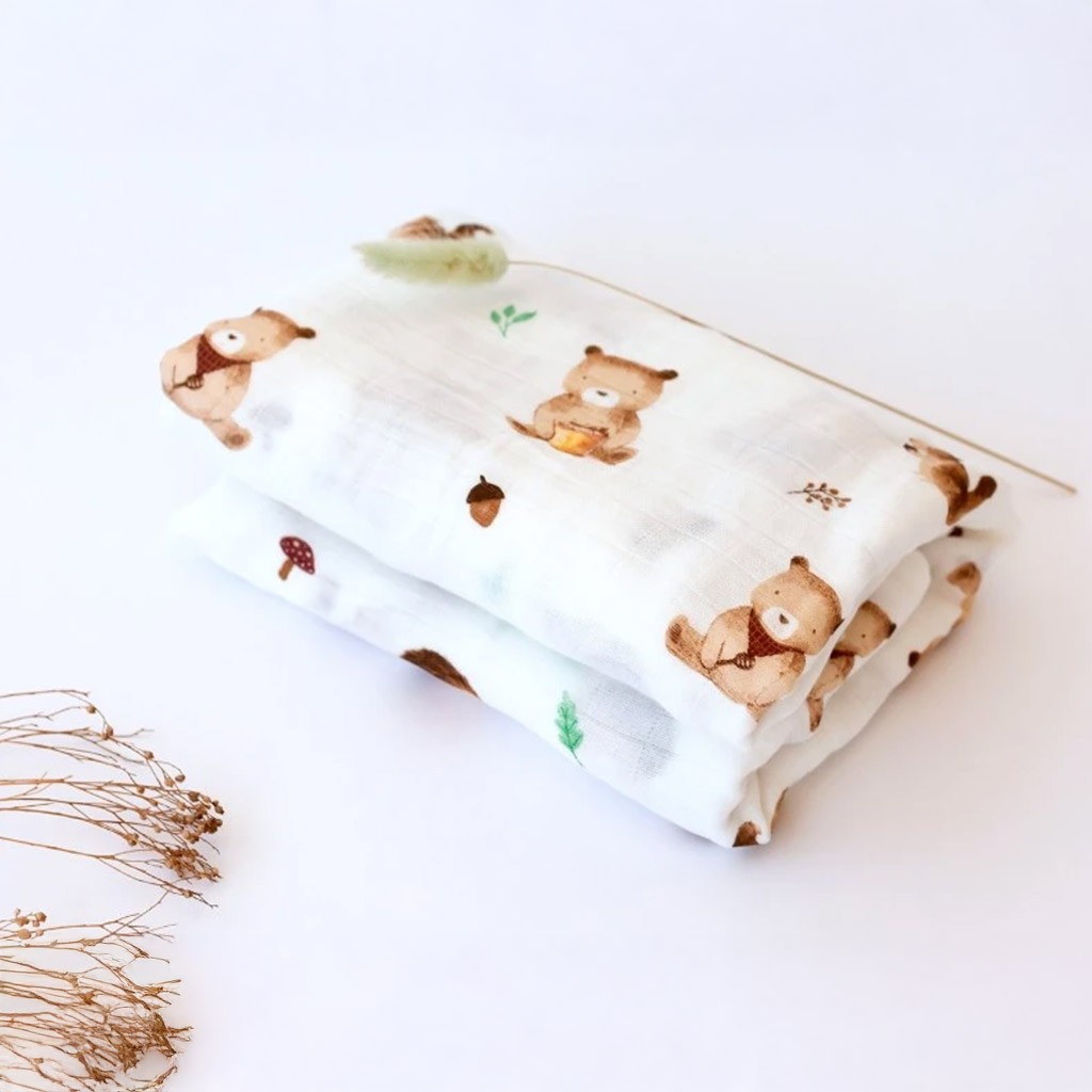 Muselina beb&eacute; bamb&uacute; 120 x 120 osito salvia