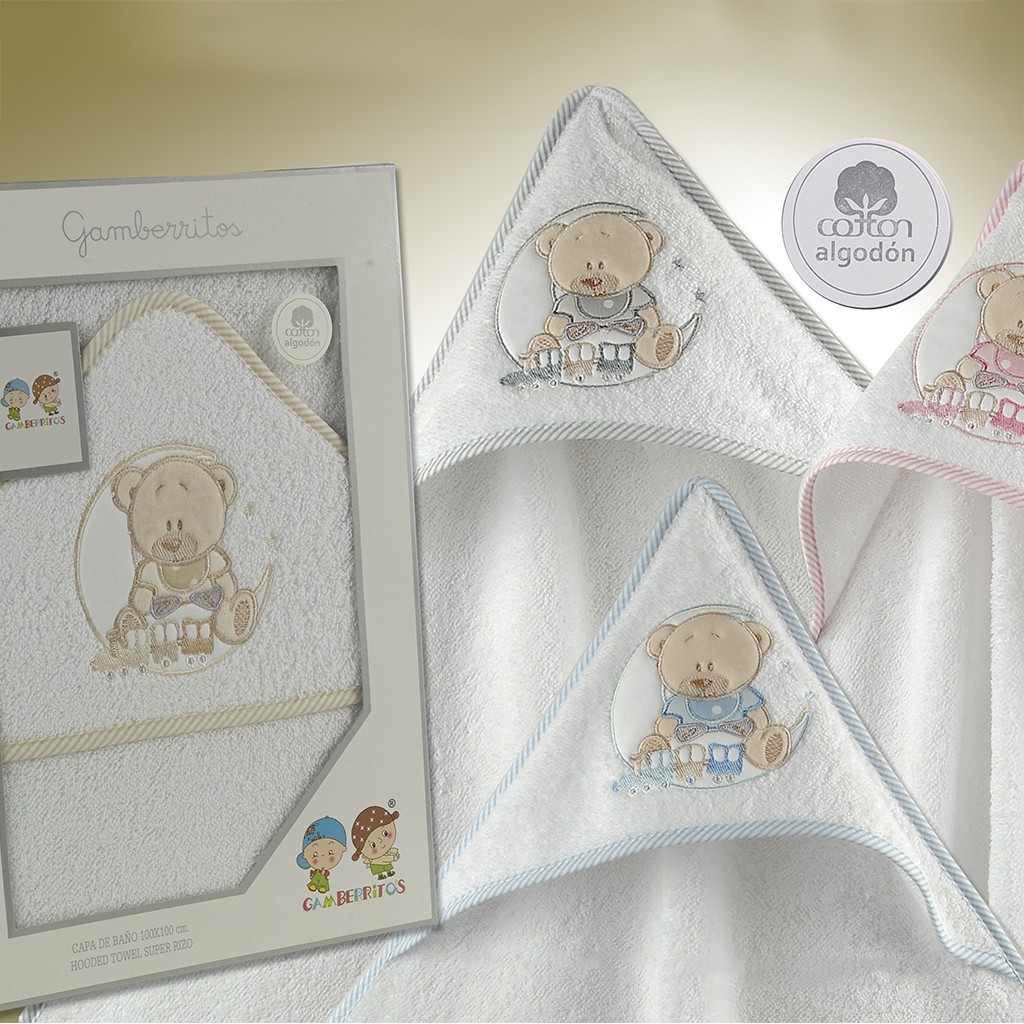Capa baño Bebe bordado ositos rizo americano
