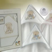 Capa ba&ntilde;o Bebe bordado ositos rizo americano