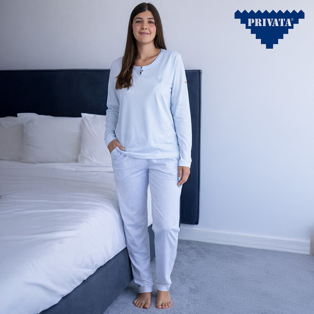 Pijama largo mujer algod&oacute;n cuello botones