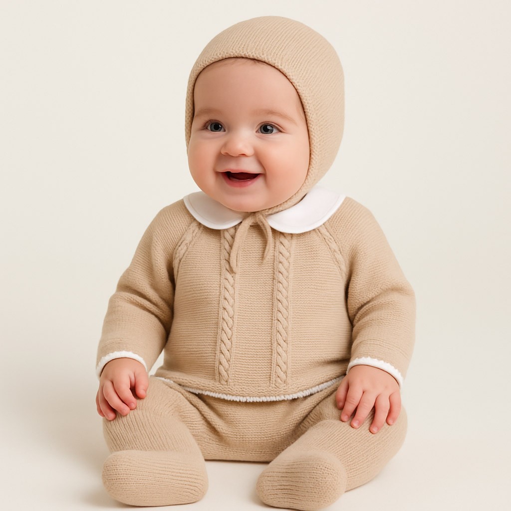 Conjunto bebe de pinto con cuello bebe y capota