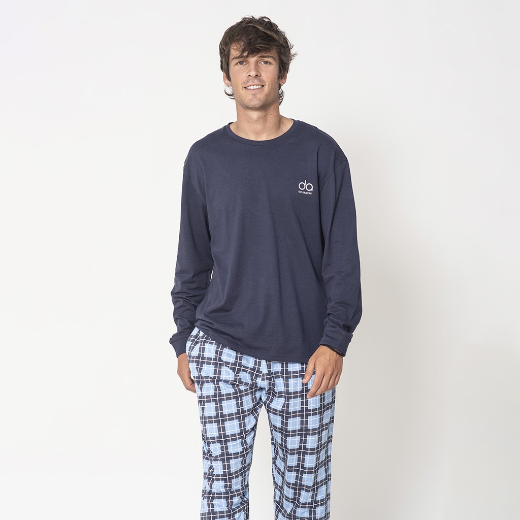 Pijama hombre manga larga fino algodón