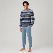 Pijama hombre rayas cuello redondo