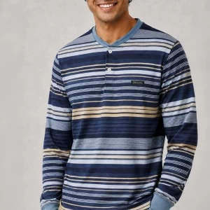 Pijama hombre rayas cuello redondo