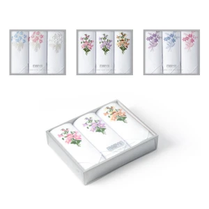 Pa&ntilde;uelo mujer Estuche regalo de 3 bordado flores