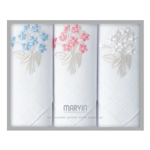 Pa&ntilde;uelo mujer Estuche regalo de 3 bordado flores