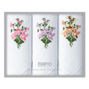 Pa&ntilde;uelo mujer Estuche regalo de 3 bordado flores
