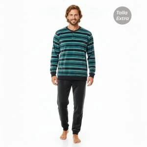 Pijama largo hombre cuello botones rayas