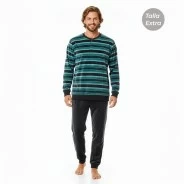 Pijama largo hombre cuello botones rayas