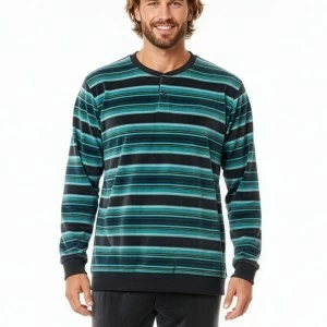 Pijama largo hombre cuello botones rayas