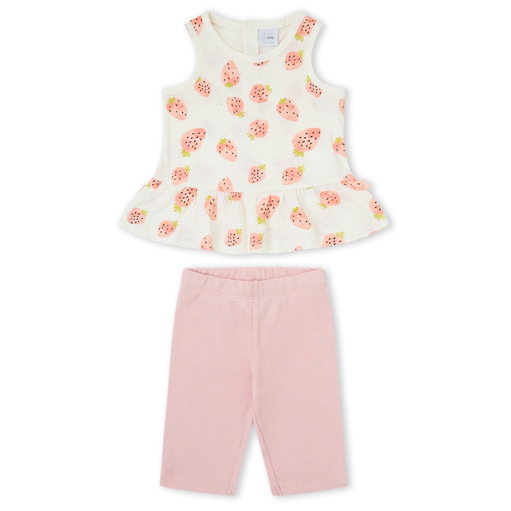 Conjunto beb&eacute; algod&oacute;n estampado fresas