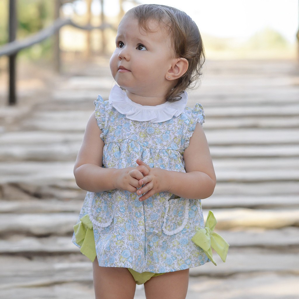 Vestido bebe sin manga estampado con braga a juego