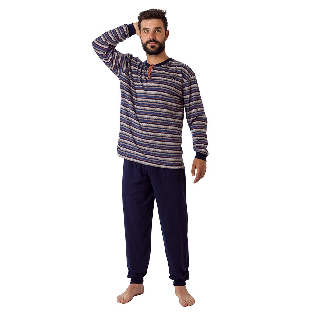 Pijama hombre de manga larga tejido fino algodón