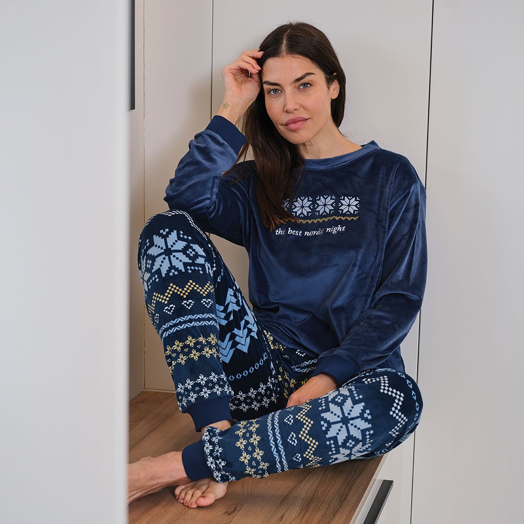 Pijama mujer aterciopelado manga larga