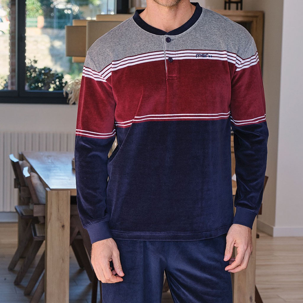 Pijama largo hombre cuello botones