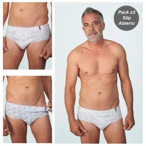 Slip hombre x3 algod&oacute;n estampado abierto
