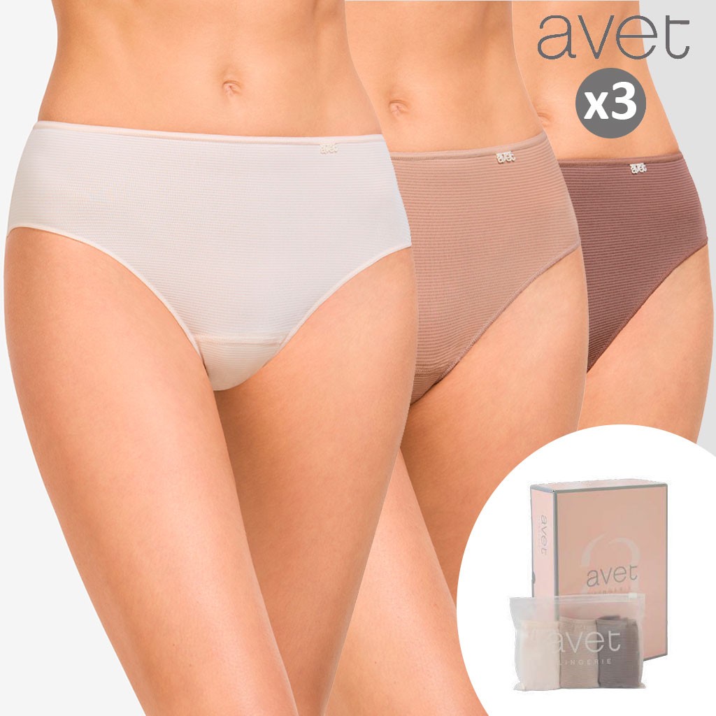 Braga alta mujer poliamida pack x 3 tejido rayas