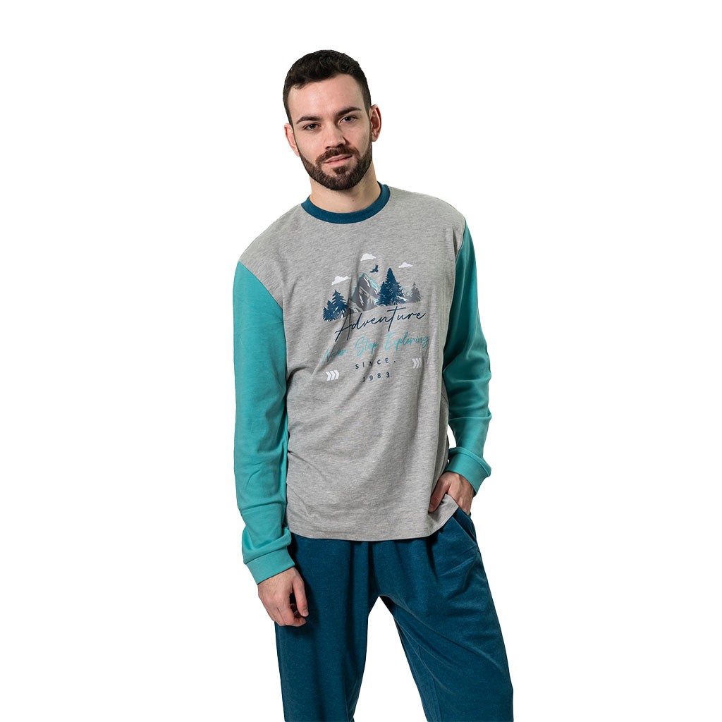 Pijama hombre algodón manga larga