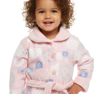 Bata infantil rosa estampada con cintur&oacute;n