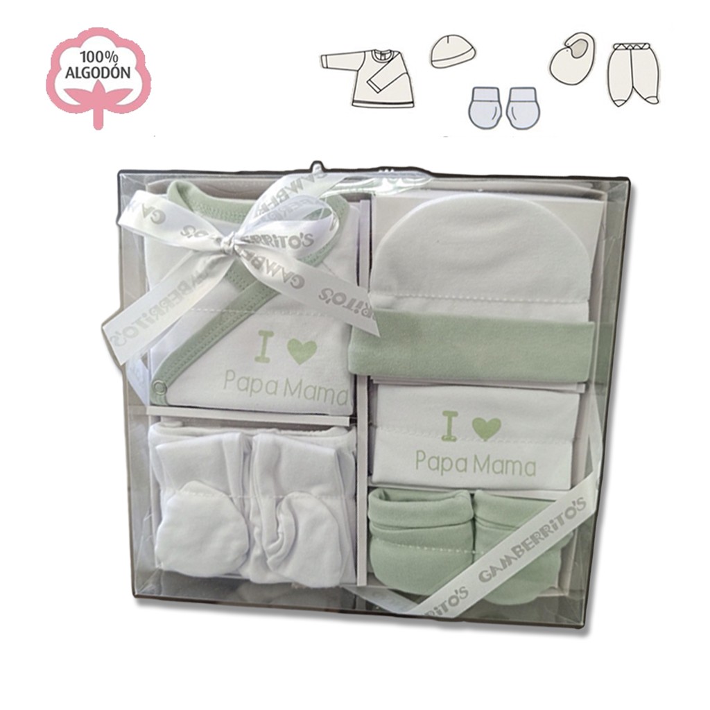 Set regalo bebe 5 piezas algodón I Love Papa-Mama