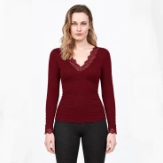 Camiseta de mujer pico y manga larga lana-viscosa