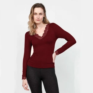 Camiseta de mujer pico y manga larga lana-viscosa